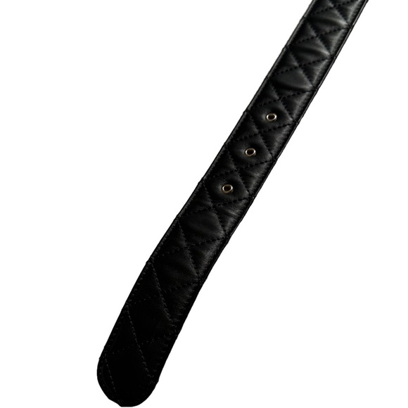 CHANEL BLACK LAMBSKIN QUILTED LEATHER BELT WITH GOLD CHAIN INTERLOCKING CC LOGO - Picture 6 of 10